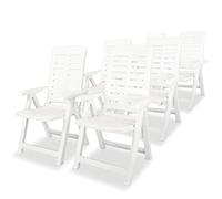 Ordellia Chaises inclinables de Jardin Lot de 6 en Plastique Blanc, Dossier réglable 4 Positions, accoudoirs, Pliables, Assise 45 cm, pour terrasse, Balcon, Patio, extérieur