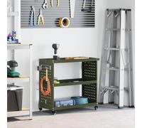 Ordellia Chariot à outils avec étagère Vert olive 75 x 35 x 73 cm en acier laminé à froid robuste, équipé de 4 roues verrouillables pour atelier, garage ou jardin