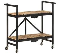 Ordellia Chariot de cuisine en bois de manguier massif 87 x 36 x 81 cm avec design pliable, cadre en acier revêtu par pulvérisation, roulettes et 2 compartiments de rangement, chariot de service pour