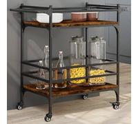 Ordellia Chariot de cuisine en chêne fumé et acier - 82 x 40 x 78,5 cm - Avec roulettes et freins - Espace de rangement pour bouteille d'épices, vaisselle et couverts, flexible comme chariot de