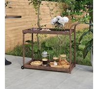 Ordellia Chariot de cuisine marron en poly rotin, chariot de service avec 4 roues, 100 x 45 x 83 cm, chariot stable pour cuisine, salon et terrasse avec beaucoup d'espace de rangement et poignée