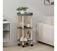 Ordellia Chariot de service à 3 étages gris en bois de pin massif 38 x 38 x 82 cm avec roulettes, chariot de cuisine, chariot d'appoint, espace de rangement pour cuisine, repas, cuisine et service