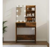 Ordellia Coiffeuse avec LED Chêne Marron 74,5x40x141 cm avec Miroir éclairant et Rangement, Meuble de Maquillage pour Chambre, Salon ou Dressing, Design asymétrique, idéal pour Femme et Fille