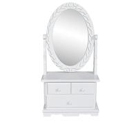 Ordellia Coiffeuse avec miroir ovale pivotant en MDF blanc, coiffeuse de style vintage avec deux petits et un grand tiroir, peu encombrant, pour chambre à coucher et dressing