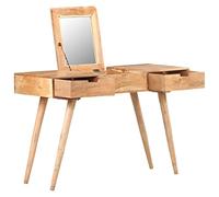 Ordellia Coiffeuse en bois d'acacia massif avec miroir, 2 tiroirs et compartiment caché, finition noyer, 112 x 45 x 76 cm, pour chambre à coucher et dressing