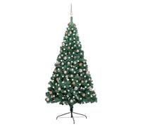 Ordellia Demi-Arbre de Noël Artificiel Lumineux 210 cm avec Boules Vertes et Guirlande LED USB pour décoration Festive intérieur extérieur Saison Hiver