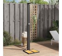 Ordellia Douche de jardin noire en poly rotin et bois d'acacia 50 x 55 x 224 cm, autoportante avec cadre en acier revêtu par poudre, tête de douche rotative pour piscine, jacuzzi, spa, accessoires