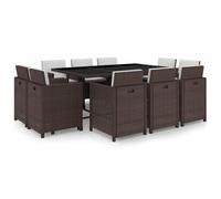 Ordellia Ensemble à Manger d extérieur en résine tressée Marron 11 pièces Table en Verre et 10 chaises avec Coussins pour terrasse Patio Jardin, détente Quotidienne