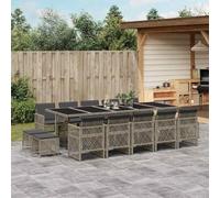 Ordellia Ensemble à Manger de Jardin 15 pièces en résine tressée Grise, Table avec Verre trempé et Coussins, mobilier encastrable pour Repas, détente en terrasse, Balcon, Patio