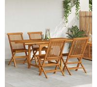 Ordellia Ensemble à Manger de Jardin 5 pcs en Bois Dur de Teck Massif, Table Extensible 110 160 cm avec Trou Parasol, 4 chaises Pliables pour Repas terrasse Patio