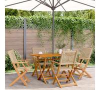 Ordellia Ensemble à Manger de Jardin 5 pcs, mobilier en résine tressée Beige et Bois d'acacia, Table Pliante 120 x 70 cm, 4 chaises, Repas extérieur terrasse et Balcon