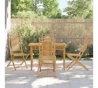 Ordellia Ensemble à Manger de Jardin 5 pièces en Bambou Table 110 x 55 x 75 cm, 4 chaises Pliables Dossier Assise 43 cm, pour terrasse Balcon Repas détente, Charge 130 kg par siège