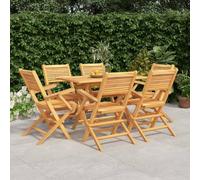 Ordellia Ensemble à Manger de Jardin 7 pcs Bois de Teck Massif Table 120 x 70 cm et 6 chaises Pliables pour terrasse Repas et détente en extérieur