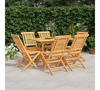 Ordellia Ensemble à Manger de Jardin 7 pcs en Bois de Teck Massif, Table 120 x 70 cm avec Trou Parasol, 6 chaises Pliables, pour Repas détente sur terrasse