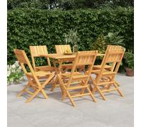 Ordellia Ensemble à Manger de Jardin 7 pcs en Bois de Teck Massif, Table 120 x 70 cm, chaises Pliables, Trou pour Parasol, Salon Repas extérieur terrasse Balcon Patio Confort