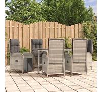 Ordellia Ensemble à Manger de Jardin 7 pcs Gris avec Coussins, Table en Bois d’Acacia et chaises inclinables en résine tressée, pour Repas sur terrasse, Confort d’Assise