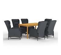 Ordellia Ensemble à Manger de Jardin 7 pcs Gris foncé Bois d’Acacia Table 150 x 90 cm, chaises avec Coussins et Dossier inclinable pour terrasse Repas détente