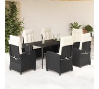 Ordellia Ensemble à Manger de Jardin 7 pièces Noir en résine tressée Poly rotin avec Table en Verre trempé, Dossier inclinable et Coussins pour terrasse Patio