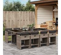 Ordellia Ensemble à Manger de Jardin 9 pcs, Table Chaise et Coussin, résine tressée Gris, Salon encastrable, Repas extérieur terrasse Balcon Patio, Confort, Rangement Compact