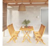 Ordellia Ensemble à Manger de Jardin en Bois de Teck Massif 5 pcs Table 120 x 70 cm et 4 chaises Pliables avec Trou pour Parasol 5 cm Repas extérieur