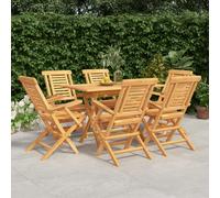 Ordellia Ensemble à Manger de Jardin en Bois de Teck Massif 7 pcs, Table 120 x 70 cm et 6 chaises Pliables pour terrasse et Repas