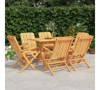 Ordellia Ensemble à Manger de Jardin en Bois de Teck Massif 7 pièces, Table 120 x 70 cm et 6 chaises Pliables avec Dossier pour terrasse Repas extérieur détente