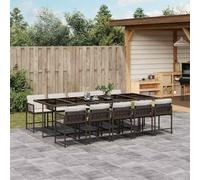 Ordellia Ensemble à Manger de Jardin en résine tressée Marron, Table en Verre trempé et 10 chaises avec Coussins, mobilier extérieur encastrable pour terrasse, Balcon, Patio, Repas détente
