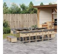 Ordellia Ensemble à Manger de Jardin en résine tressée mélange Beige, Table en Verre trempé, 15 pcs avec Chaise, Tabouret, Coussin, mobilier encastrable pour terrasse Balcon Patio véranda Piscine