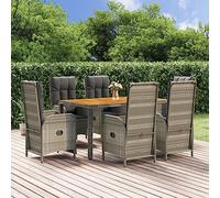 Ordellia Ensemble à Manger Jardin 7 pcs résine tressée Gris rotin Poly Table Bois d’Acacia 6 chaises inclinables Coussins Dossier métal Acier Enduit de Poudre détente Repas terrasse