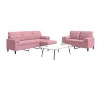 Ordellia Ensemble canapé 3 pièces Rose en Velours, canape Divan Sofa et Banquette avec Repose Pieds, Coussins et traversins, Salon séjour Chambre Bureau Maison intérieur Confortable