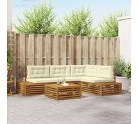 Ordellia Ensemble canapé Module Jardin extérieur terrasse en Bois d’Acacia Massif Naturel et crème, Salon modulable 5 pièces, Coussins Amovibles, Dossier avec Bon Soutien pour Patio et Balcon