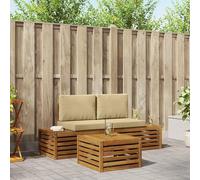 Ordellia Ensemble canapé Module Jardin extérieur terrasse, Salon Fauteuil Angle en Bois d'acacia Naturel et Beige, modulable sectionnel composable avec Coussin Dossier accoudoir pour Balcon Patio