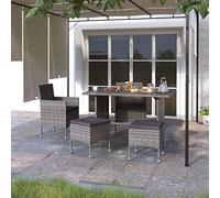 Ordellia Ensemble Chaise et Tabouret de Jardin 4 pcs, résine tressée Gris, Cadre en Acier Enduit de Poudre, Coussins Blanc cassé, pour terrasse Balcon Patio Jardin détente