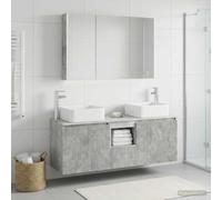 Ordellia Ensemble d'armoire de Salle de Bain 4 pièces en Gris béton avec miroirs LED intégrés, mobilier Mural Robuste en Bois d'ingénierie idéal pour optimiser Le Rangement dans Salle de Bain