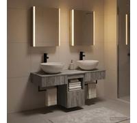 Ordellia Ensemble d'armoire de Salle de Bain 5 pièces Sonoma Gris avec éclairage LED, mobilier Mural Compact, Grand Espace de Rangement, idéal pour Salle de Bain Moderne, Facile à Fixer