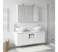 Ordellia Ensemble d'armoire de Salle de Bain Blanc avec 4 pièces en Bois d'ingénierie, mobilier Mural Contemporain, Grand Rangement, Miroir LED, idéal pour Espace Salle d'eau Moderne