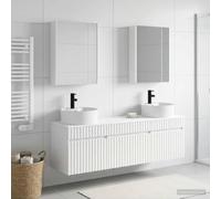 Ordellia Ensemble d'armoire de Salle de Bain en Bois d'ingénierie Blanc avec 5 pièces, Meuble Mural Moderne avec éclairage LED, Grande capacité de Rangement pour intérieur