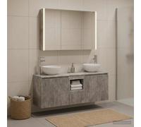Ordellia Ensemble d'armoire de Salle de Bain Moderne en Bois d'ingénierie Gris béton avec Miroir LED Rangement Mural kit de Meubles élégants pour intérieur