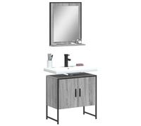Ordellia Ensemble d'armoires de Salle de Bain 2 pcs Sonoma Gris, Acier Enduit de Poudre et Bois d ingénierie, Meuble Vasque 60 x 33 x 60 cm avec Miroir 50 x 12 x 60 cm Rangement