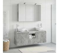 Ordellia Ensemble d'armoires de Salle de Bain en Bois d'ingénierie Gris béton avec miroirs LED, 4 pièces, Rangement optimisé pour intérieur Moderne, Montage Mural, Grande capacité, idéal pour Chambre