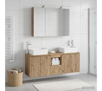 Ordellia Ensemble d'armoires de Salle de Bain en chêne Artisanal avec Miroir LED éclairé pour Rangement Mural Moderne Grande capacité pour Salle de Bain, Design élégant, idéal pour Espace optimisé