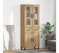 Ordellia Ensemble de 2 armoires Hautes en Bois d ingénierie chêne Artisanal, Dimensions 69,5 x 34 x 180 cm, 4 Portes vitrées et Rangement sur 6 étagères pour Salon Salle à Manger