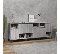 Ordellia Ensemble de 3 buffets bahut Enfilade Sonoma Gris en Bois d ingénierie métal, 60 x 35 x 70 cm, Rangement 4 Compartiments pour Salon Salle à Manger Cuisine