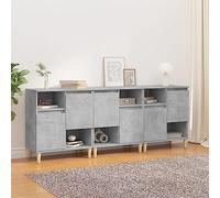 Ordellia Ensemble de 3 buffets Gris béton 60 x 35 x 70 cm en Bois d’ingénierie avec Pieds en Eucalyptus, Rangement Portes et 4 Compartiments pour Salon Salle à Manger