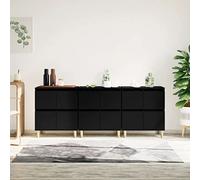 Ordellia Ensemble de 3 buffets Noirs en Bois d’ingénierie 60 x 35 x 70 cm, bahut Rangement 4 Compartiments pour Salon Salle à Manger Cuisine, Usage Bureau et entrée