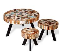Ordellia Ensemble de 3 Tables Basses gigognes en Bois de récupération Massif et Cadre en Fer, Style Industriel Vintage, pour Salon séjour, Plateau Peint laqué
