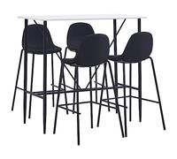 Ordellia Ensemble de bar 5 pièces avec table de bar et 4 tabourets de bar, tissu noir, pieds en acier revêtu par pulvérisation, plateau en MDF, 120 x 60 cm, pour cuisine, balcon, terrasse