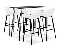 Ordellia Ensemble de bar 5 pièces noir et blanc avec plateau en MDF, cadre en métal, 1 table de bar, 4 tabourets de bar, 120 x 60 x 105 cm, pour cuisine, salle à manger, salon, balcon, terrasse et