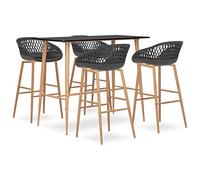 Ordellia Ensemble de bar 5 pièces noir et gris avec table de bar 120 x 60 x 105 cm et 4 tabourets de bar, plateau en MDF, pieds en métal aspect bois, pour cuisine, balcon, terrasse et jardin