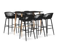 Ordellia Ensemble de bar 7 pièces noir avec table de bar 120 x 60 x 105 cm et 6 tabourets de bar, MDF métal, salon pour salle à manger, cuisine, salon, balcon, terrasse, jardin